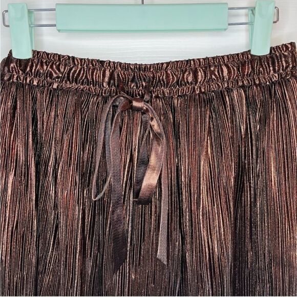 Modcloth Metallic Skirt Glitz The Metallic Midi Skirt Tie Elastic Bronze S NWT - Picture 8 of 13